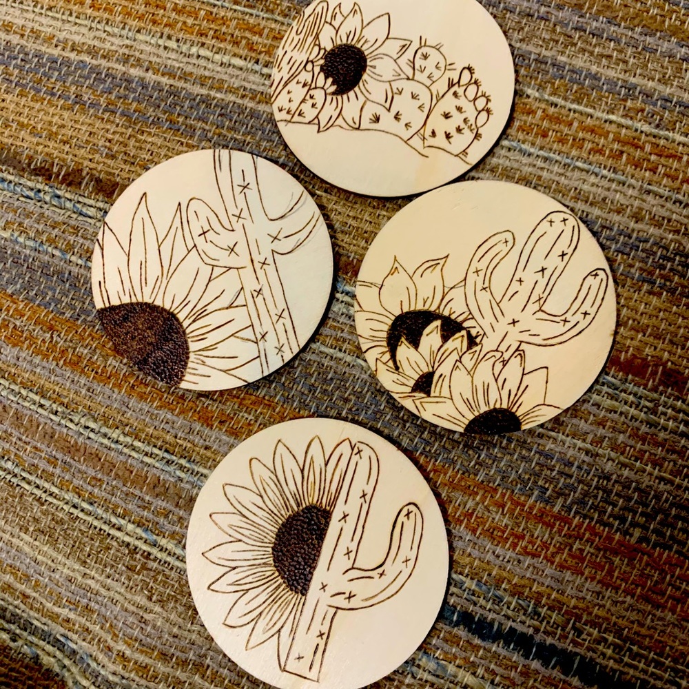 Sunflower and cactus coasters